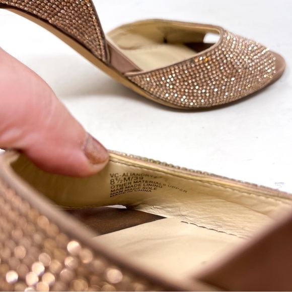 Vince Camuto Aliandry d'Orsay Sandal Heel Genuine Leather Rhinestone Pink Sz 8.5 - Picture 8 of 9